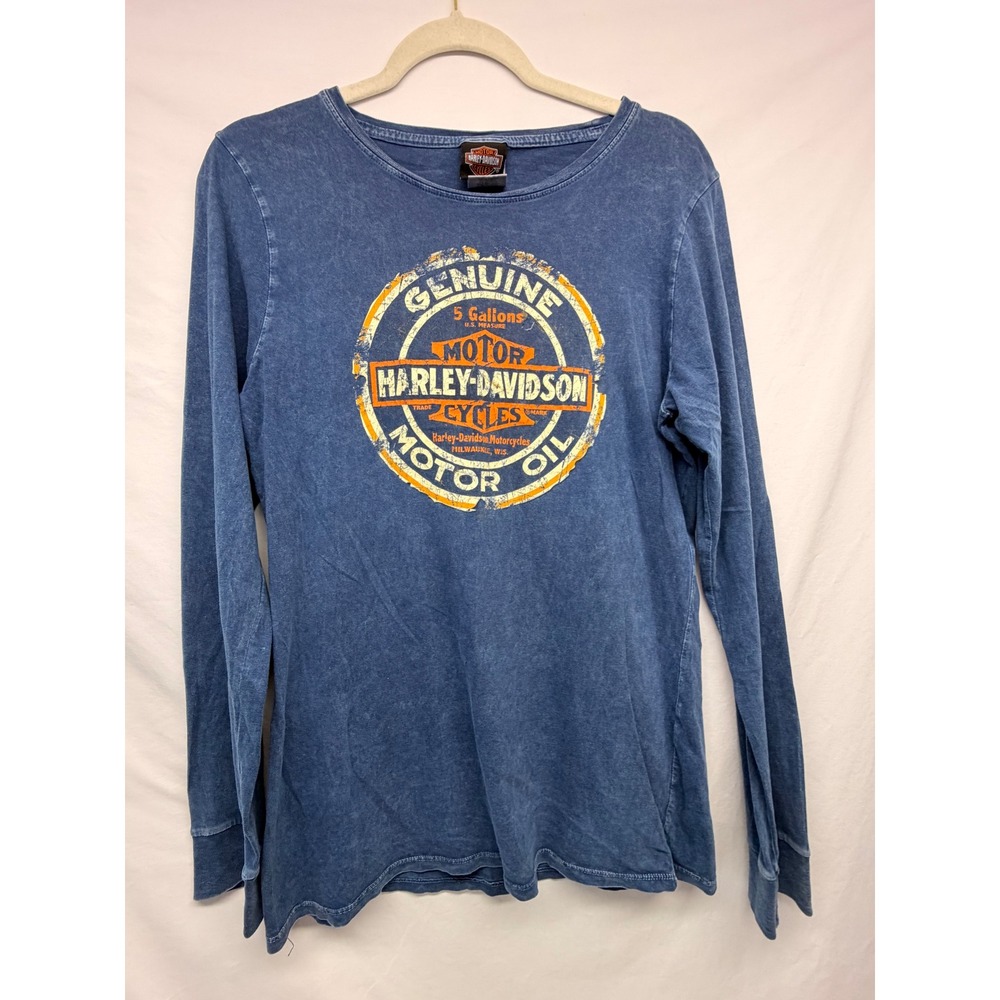 Harley-Davidson Womens Blue Mineral Wash Long Sleeve Graphic Tee XL Myrtle Beach